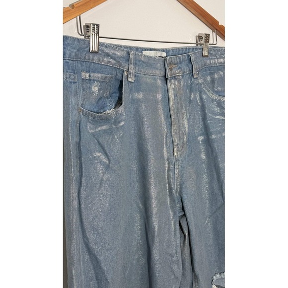 Fashionova Wide Leg Jeans Women Size 13 Silver Metallic Distressed Cropped - Picture 6 of 13